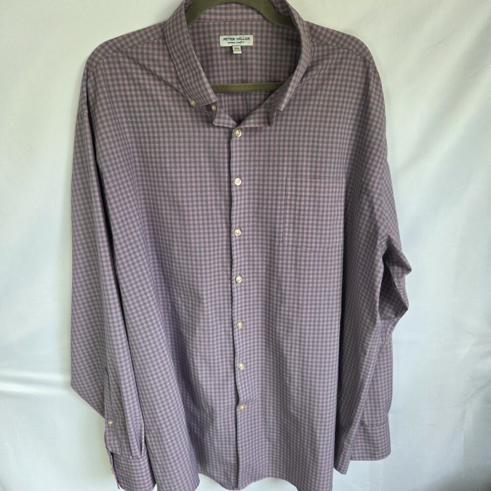 Peter Millar Shirt Mens XXL Summer Comfort Pink/Blue Check Performance Golf